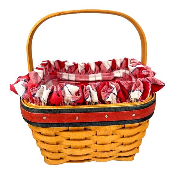 Longaberger 2001 ALL-AMERICAN STRAWBERRY BASKET Picnic Plaid Liner Protector COA - Picture 1 of 9